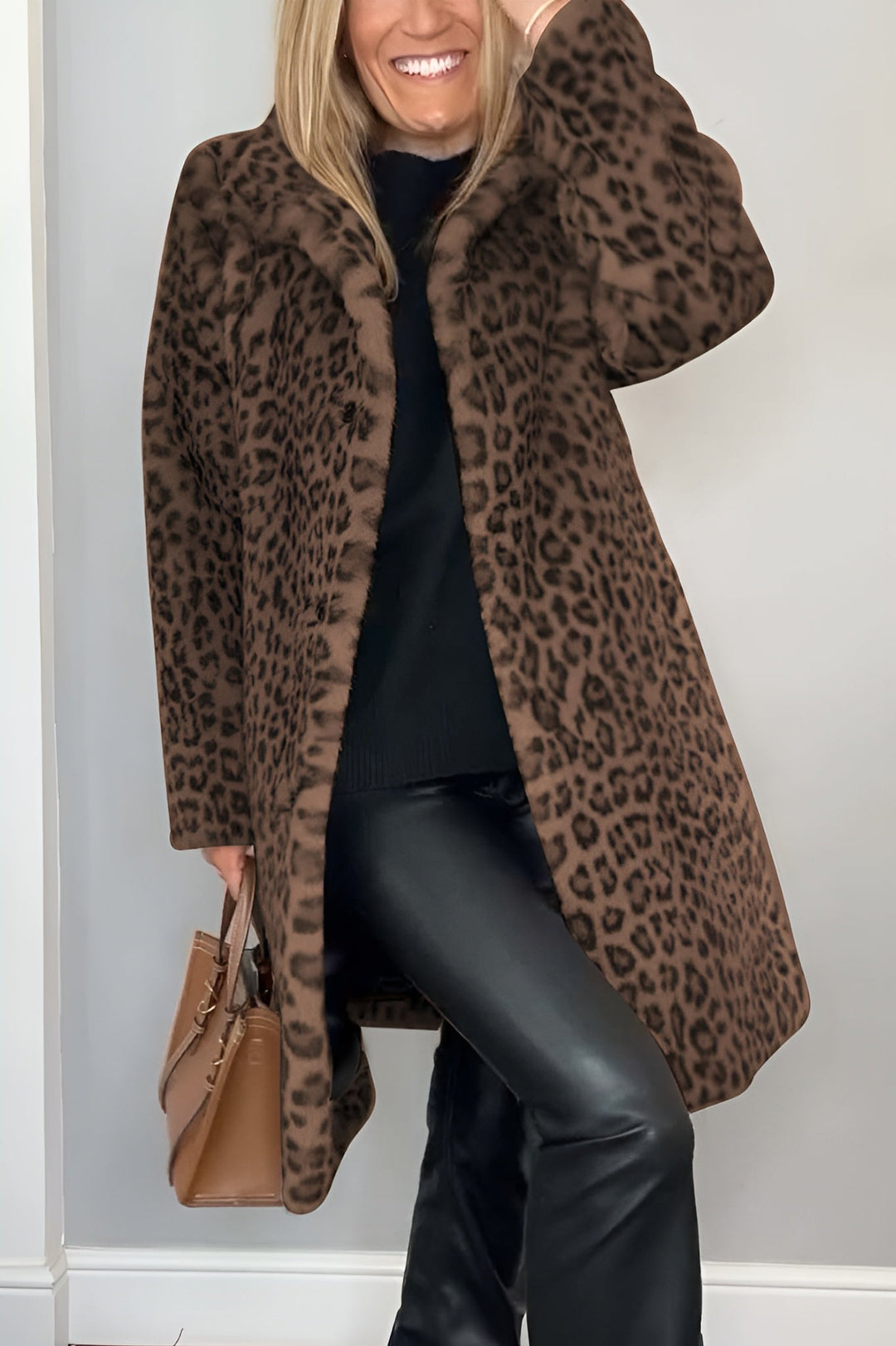 Sarah - Modischer Leoparden Kunstpelzmantel