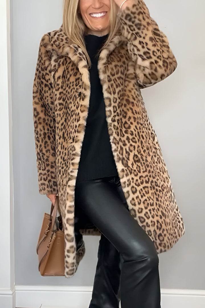 Sarah - Modischer Leoparden Kunstpelzmantel