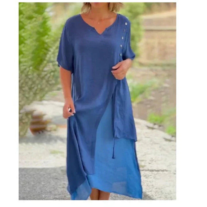 Mila | Elegantes Lagen-Midikleid mit V-Ausschnitt