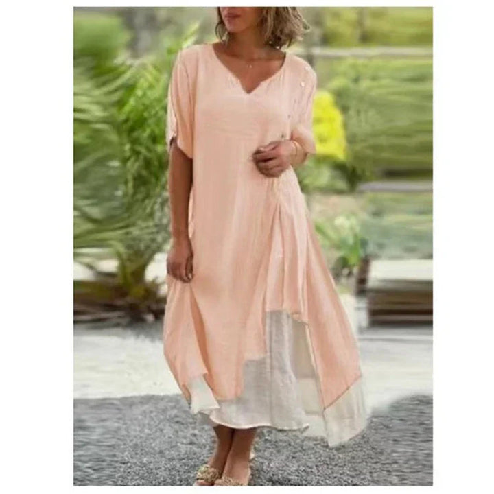 Mila | Elegantes Lagen-Midikleid mit V-Ausschnitt