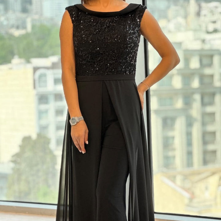 Damen-Jumpsuit aus Tüll mit Rundhalsausschnitt