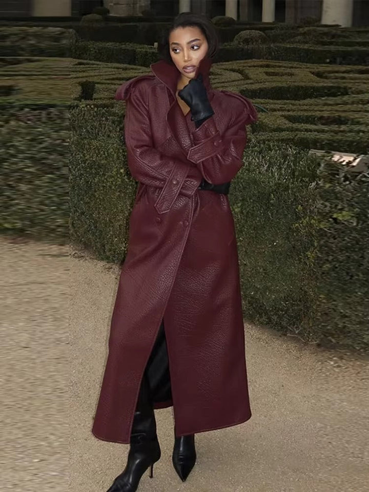 Marie | Damen Langer Winter-Trenchmantel aus Leder