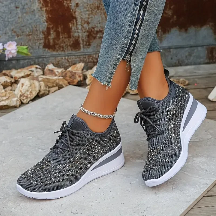 Orthopädische Damen Sneaker mit Strass Schnürung