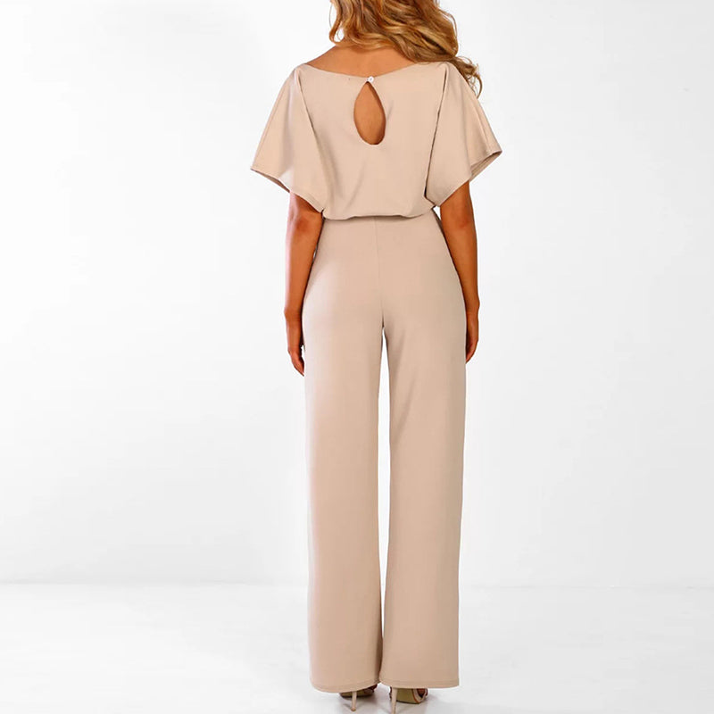 Damen Jumpsuit Kurzarm mit Bindegürtel