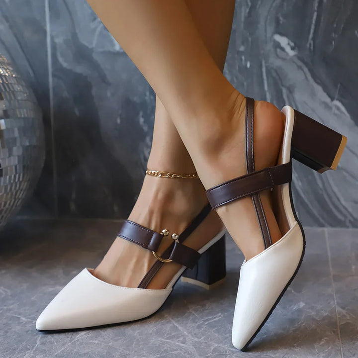 Pumps für Damen mit Slingback-Verschluss, Blockabsatz und spitzer Zehenpartie