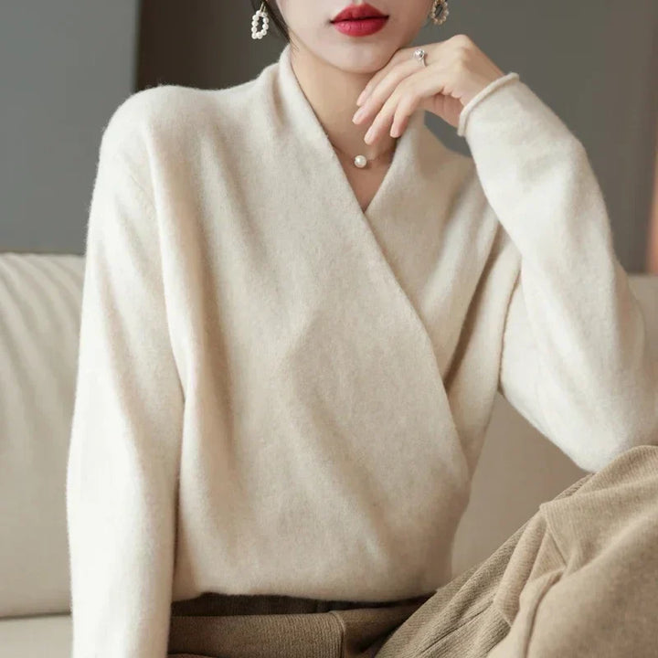 Jessica | Damen Winter Wickelpullover Mit V Ausschnitt