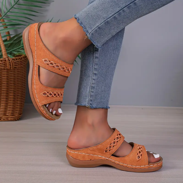 Damensandalen aus veganem Leder mit Klettverschluss
