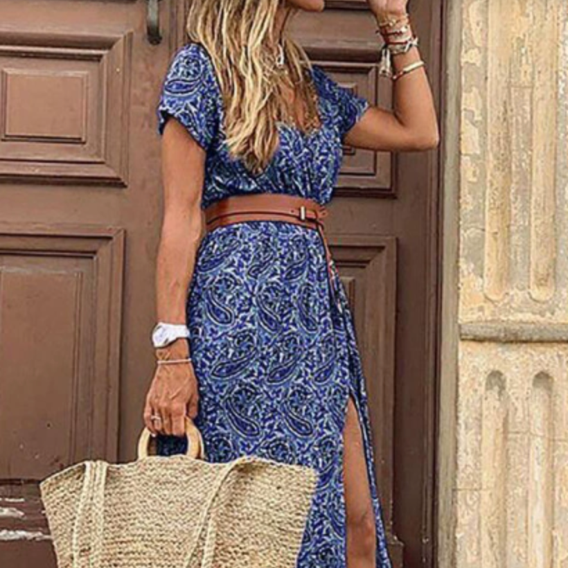 Boho-Maxikleid für Damen mit Gürtel