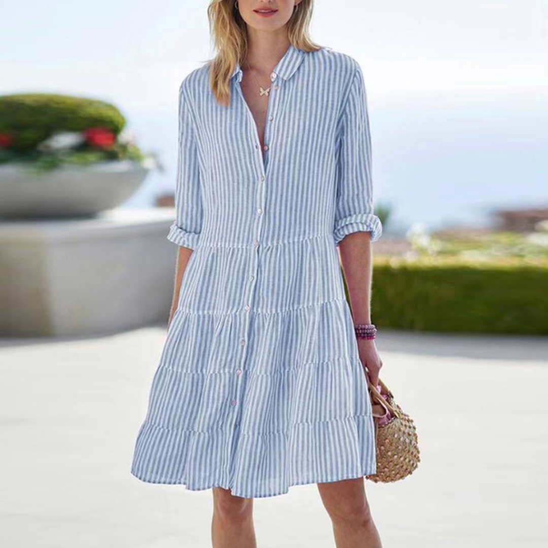 Damen Strandkleid gestreift mit Knopfleiste