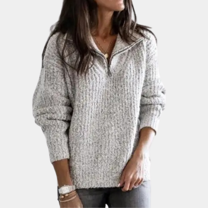 Schicker Damenpullover mit halbem Reißverschluss, ultraweich und kuschelig für den Herbst - Lozenda