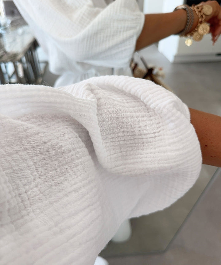 Schulterfreies Musselin Kleid Üli Weiß
