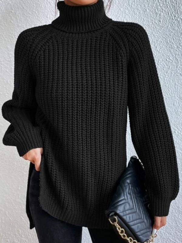 Schwarzer Langarmpullover mit Rollkragen und gerippten Ärmeln