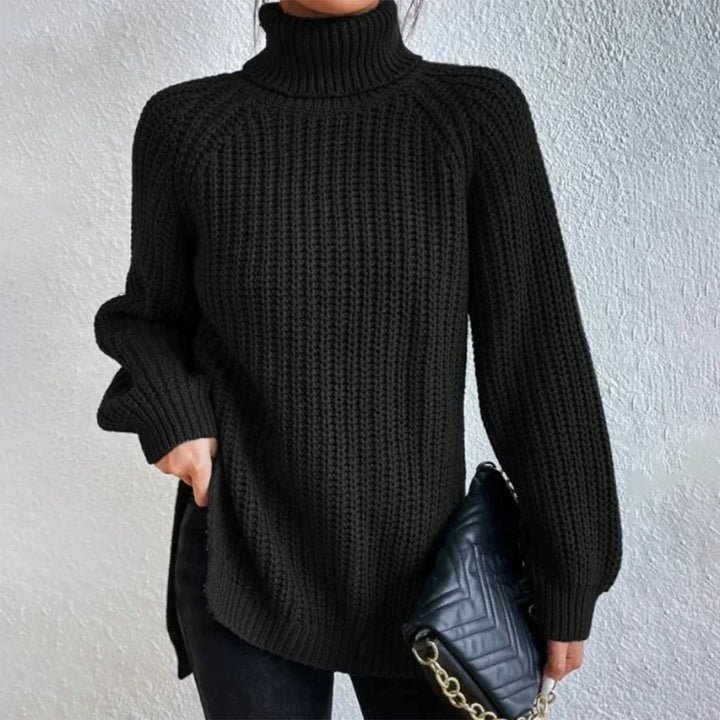 Schwarzer Langarmpullover mit Rollkragen und gerippten Ärmeln