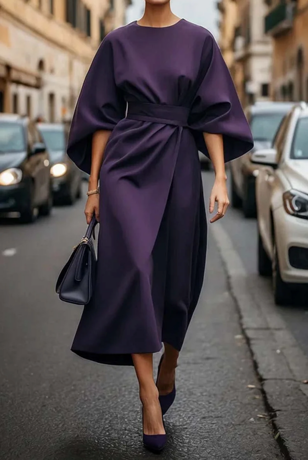 Clara | Damen Winter Midi Kleid Mit Laternenärmeln