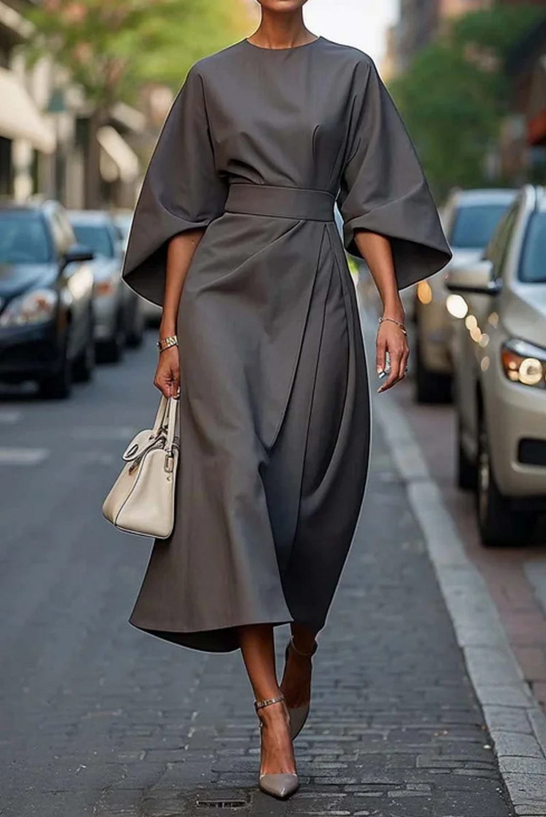 Clara | Damen Winter Midi Kleid Mit Laternenärmeln