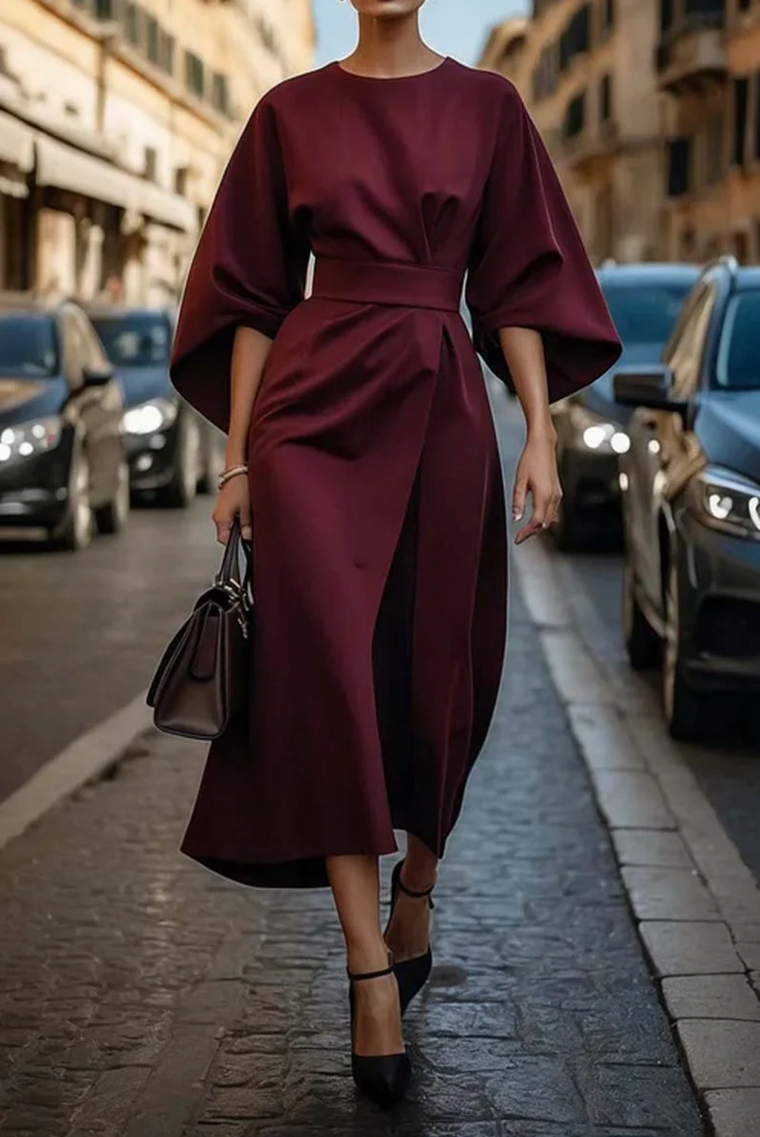 Midikleid Damen mit Taillengürtel