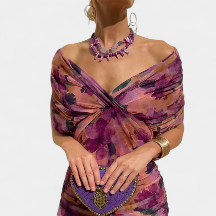 Damen-Maxikleid mit V-Ausschnitt und Blumenmuster