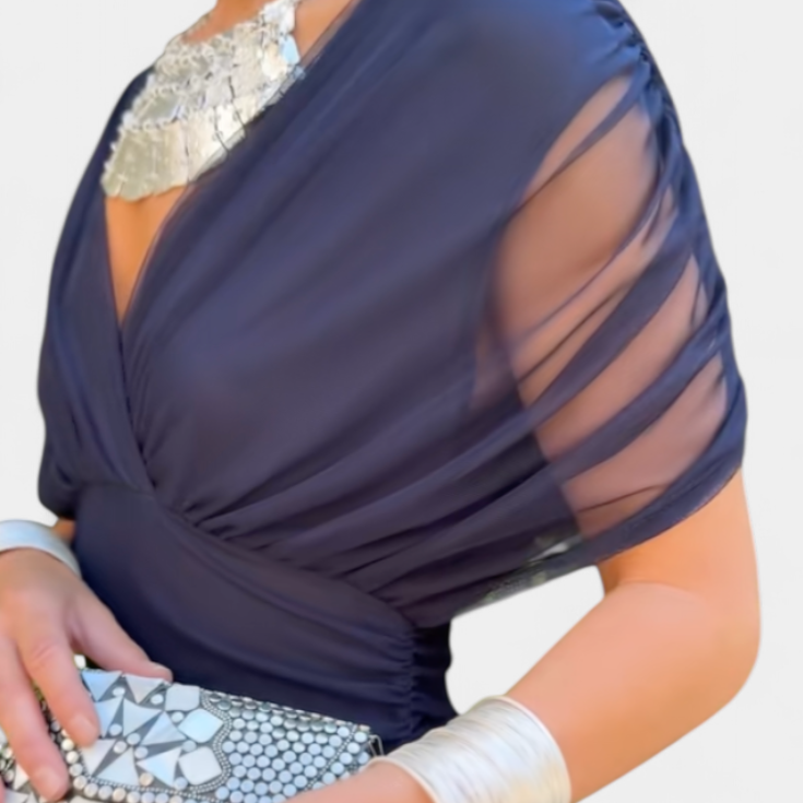 Damen-Maxikleid mit V-Ausschnitt und Blumenmuster