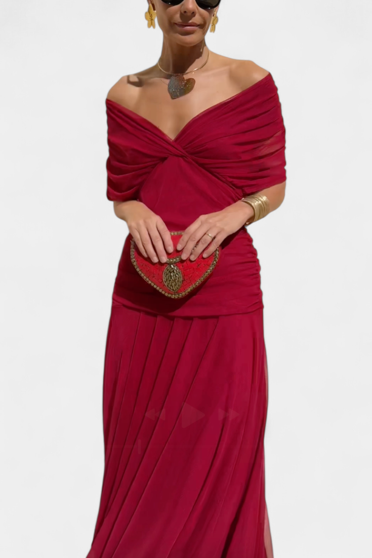 Paula – Elegant Off-Shoulder Draped Dress for Women - Image 11