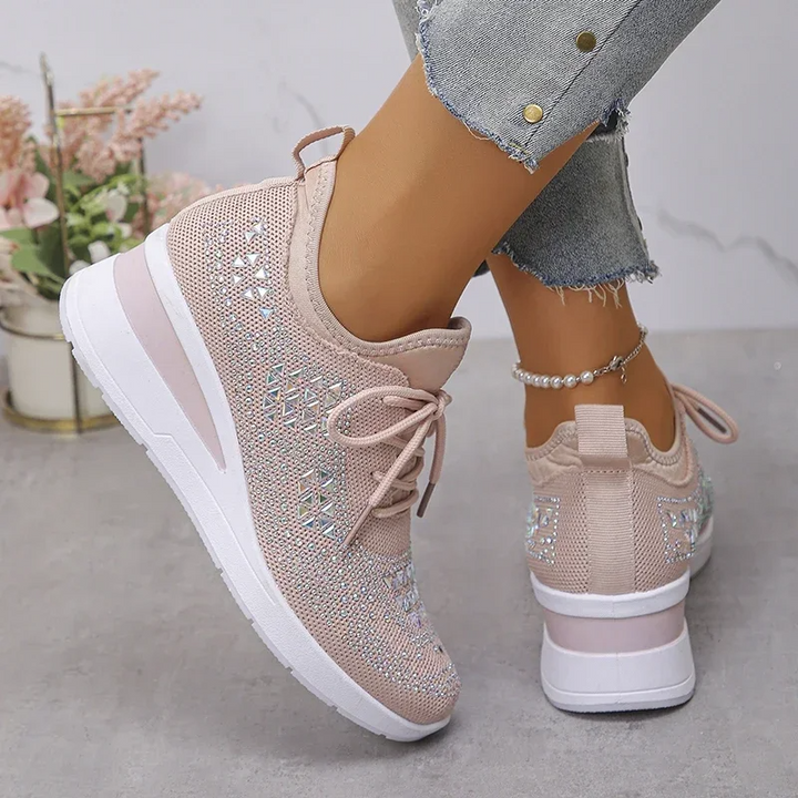 Orthopädische Damen Sneaker mit Strass Schnürung