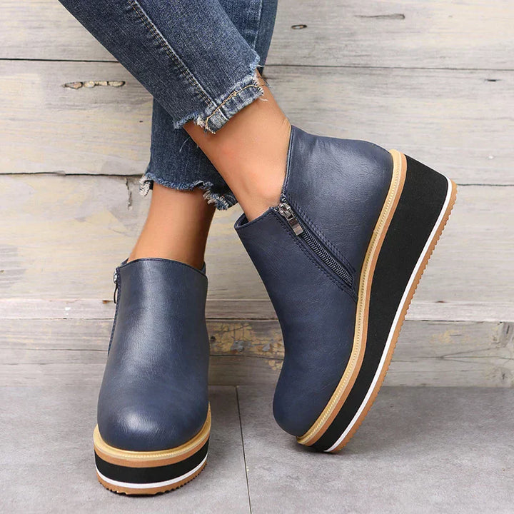 Damen-Wedge-Stiefeletten mit Plateau und Reißverschluss