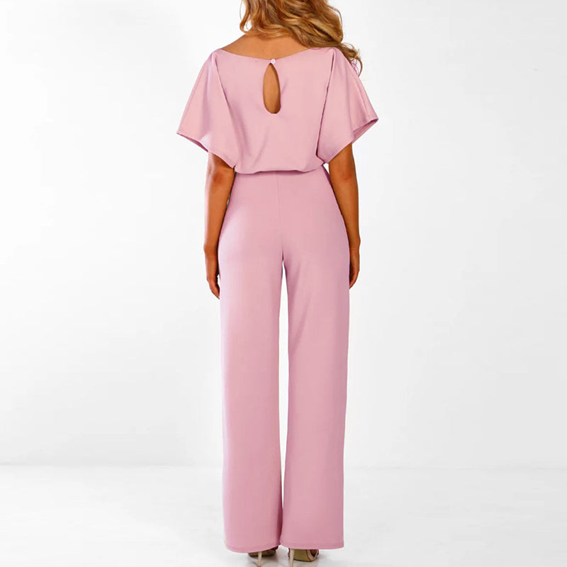 Weites Bein Jumpsuit Damen – Gürtel & Kurzarm