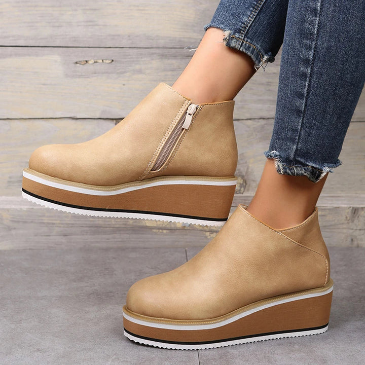 Damen-Wedge-Stiefeletten mit Plateau und Reißverschluss