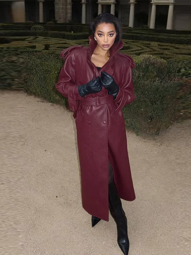 Marie | Damen Langer Winter-Trenchmantel aus Leder
