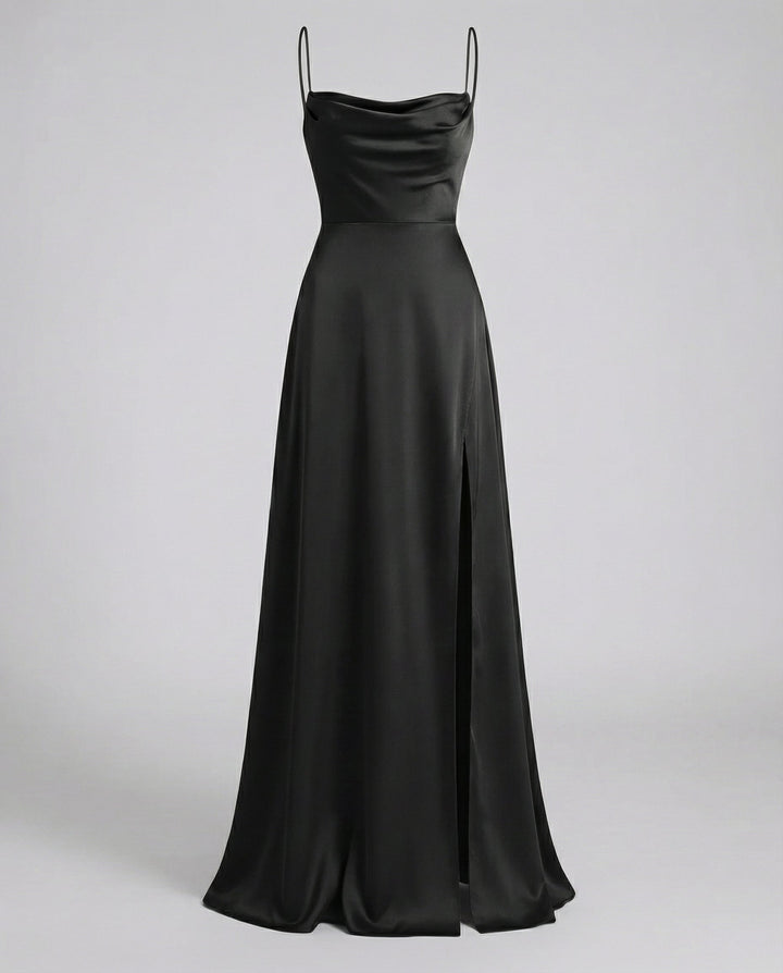 Seiden Maxikleid Damen | Drapierter Ausschnitt & Eleganter Beinschlitz