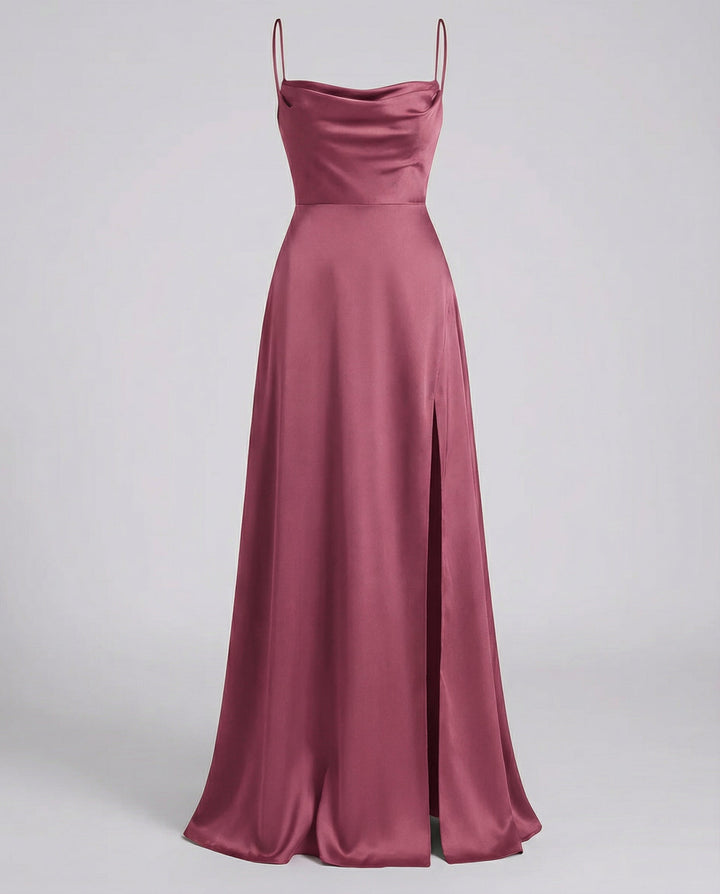 Seiden Maxikleid Damen | Drapierter Ausschnitt & Eleganter Beinschlitz