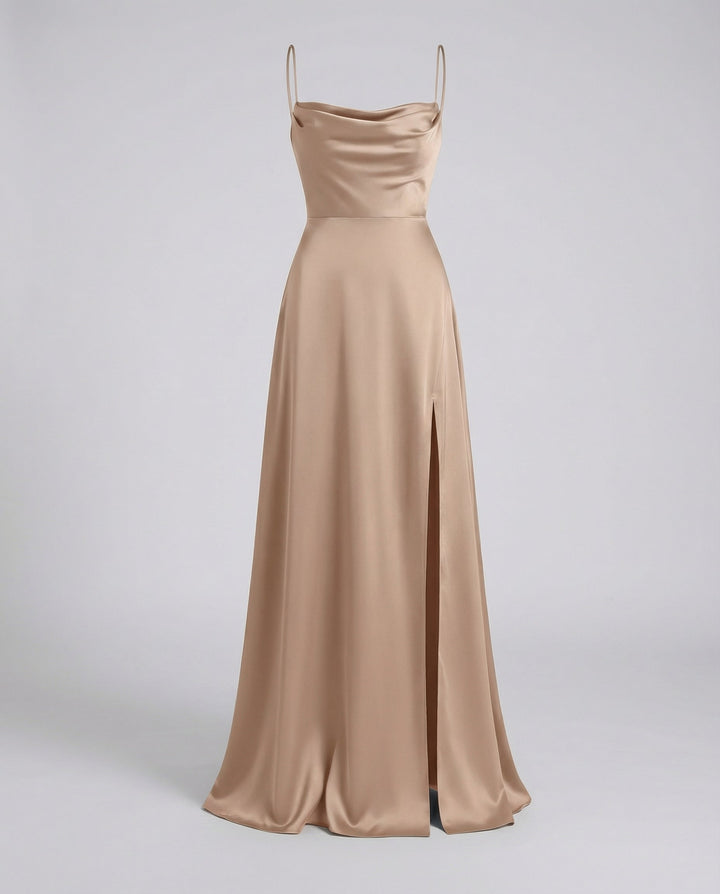 Seiden Maxikleid Damen | Drapierter Ausschnitt & Eleganter Beinschlitz