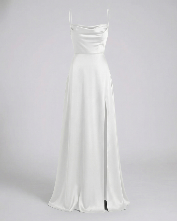 Seiden Maxikleid Damen | Drapierter Ausschnitt & Eleganter Beinschlitz