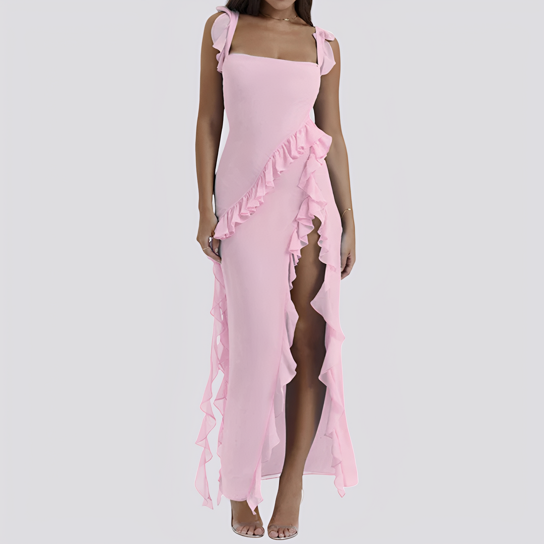 Lyvia - Lässiges Kleid mit hohem Schlitz und Rüschen für Damen