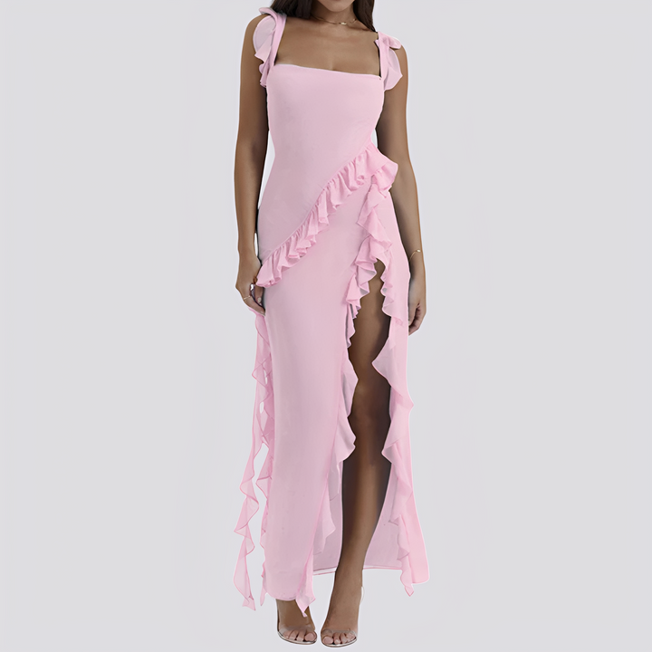 Lyvia - Lässiges Kleid mit hohem Schlitz und Rüschen für Damen