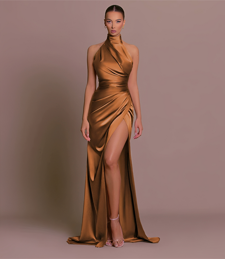 Margie - Elegantes Neckholder-Abendkleid mit hohem Schlitz für Damen