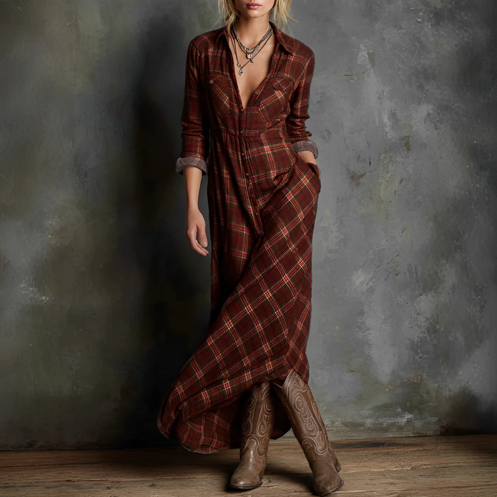 Libby - Lässiges Kleid mit kariertem Revers für Damen