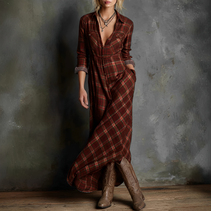 Libby - Lässiges Kleid mit kariertem Revers für Damen