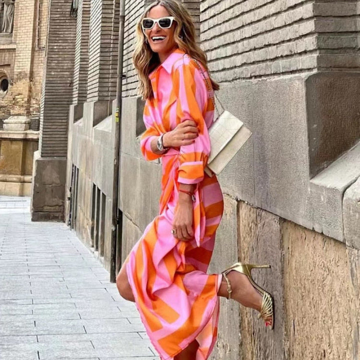 Damen-Wickelkleid mit Print, V-Ausschnitt und Bindegürtel