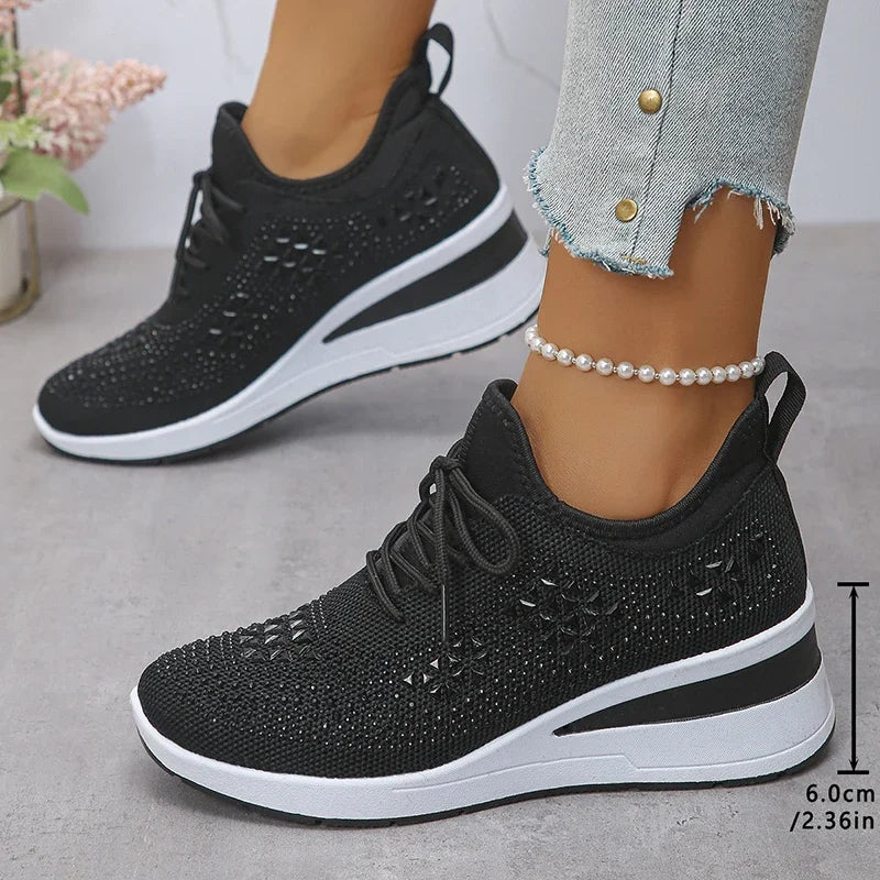 Orthopädische Damen Sneaker mit Strass Schnürung