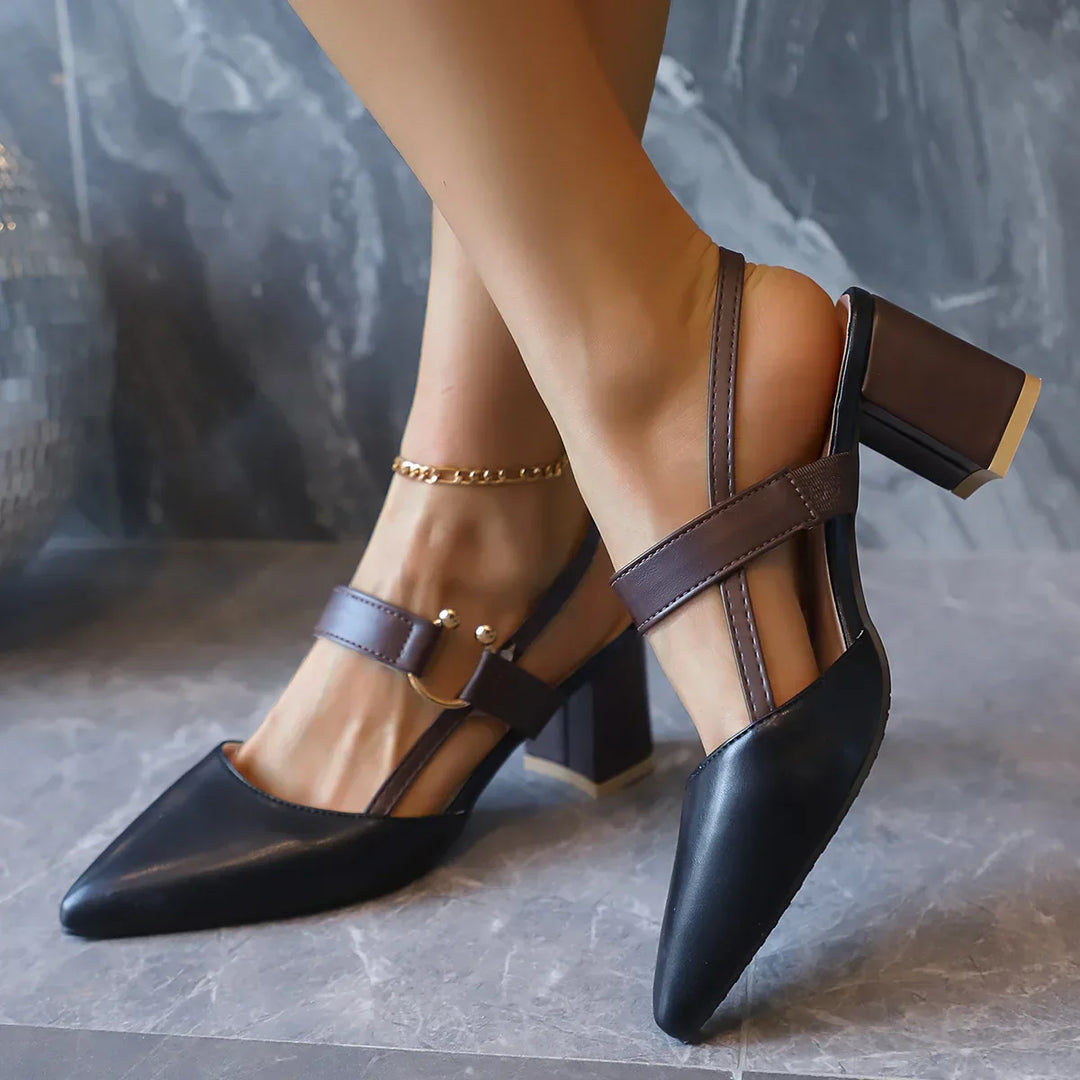 Pumps für Damen mit Slingback-Verschluss, Blockabsatz und spitzer Zehenpartie