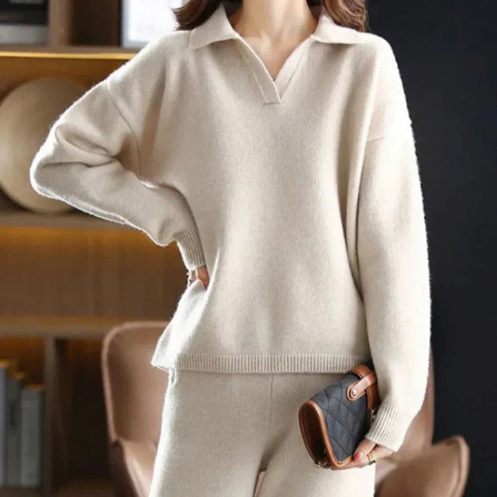 Jana | Damen Lässiges Polopullover- und Hosen-Set