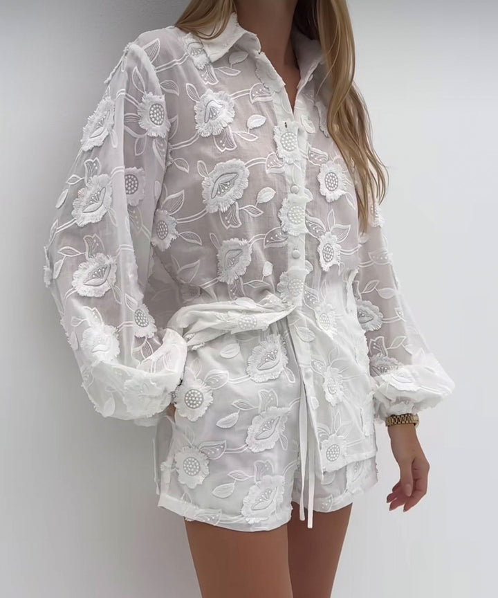Shorts 3D Blumen Jordy Weiß Ladypolitan ♡