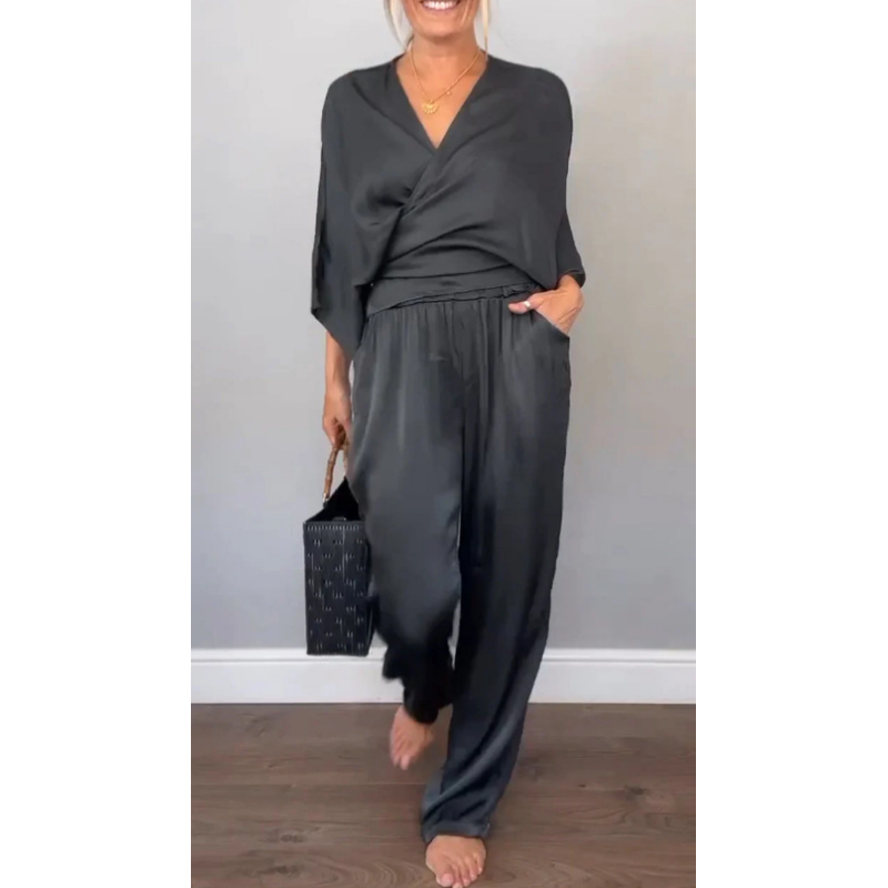 Olivia | Elegantes Satin-Zweiteiler-Set mit Wickel-Optik