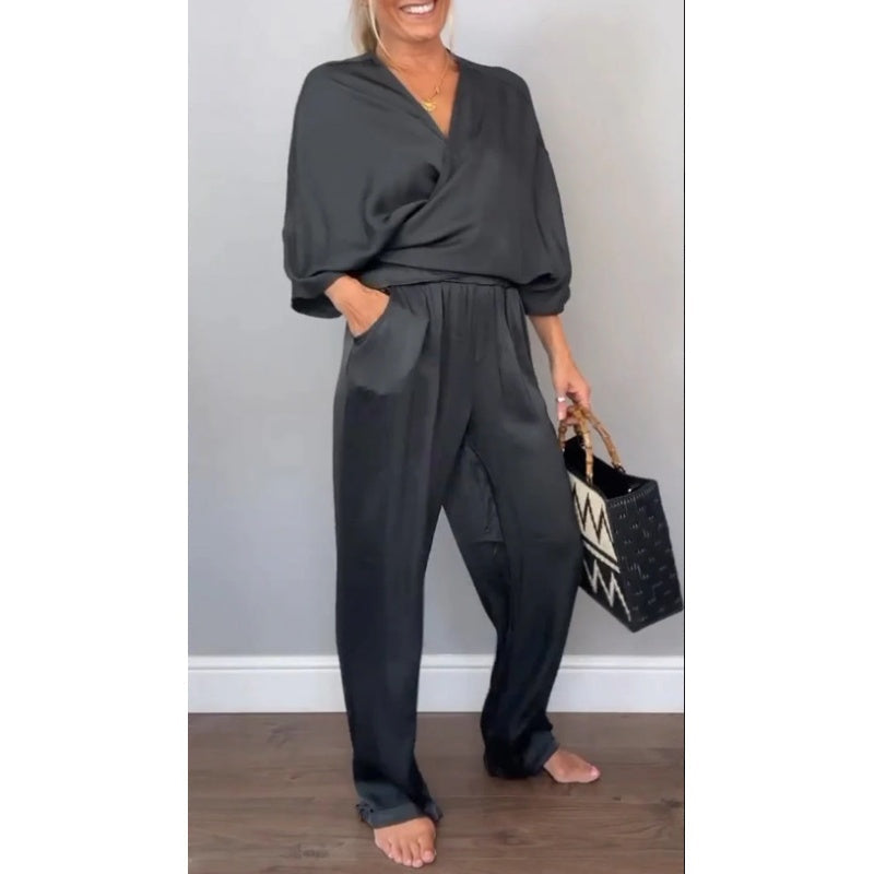 Olivia | Elegantes Satin-Zweiteiler-Set mit Wickel-Optik
