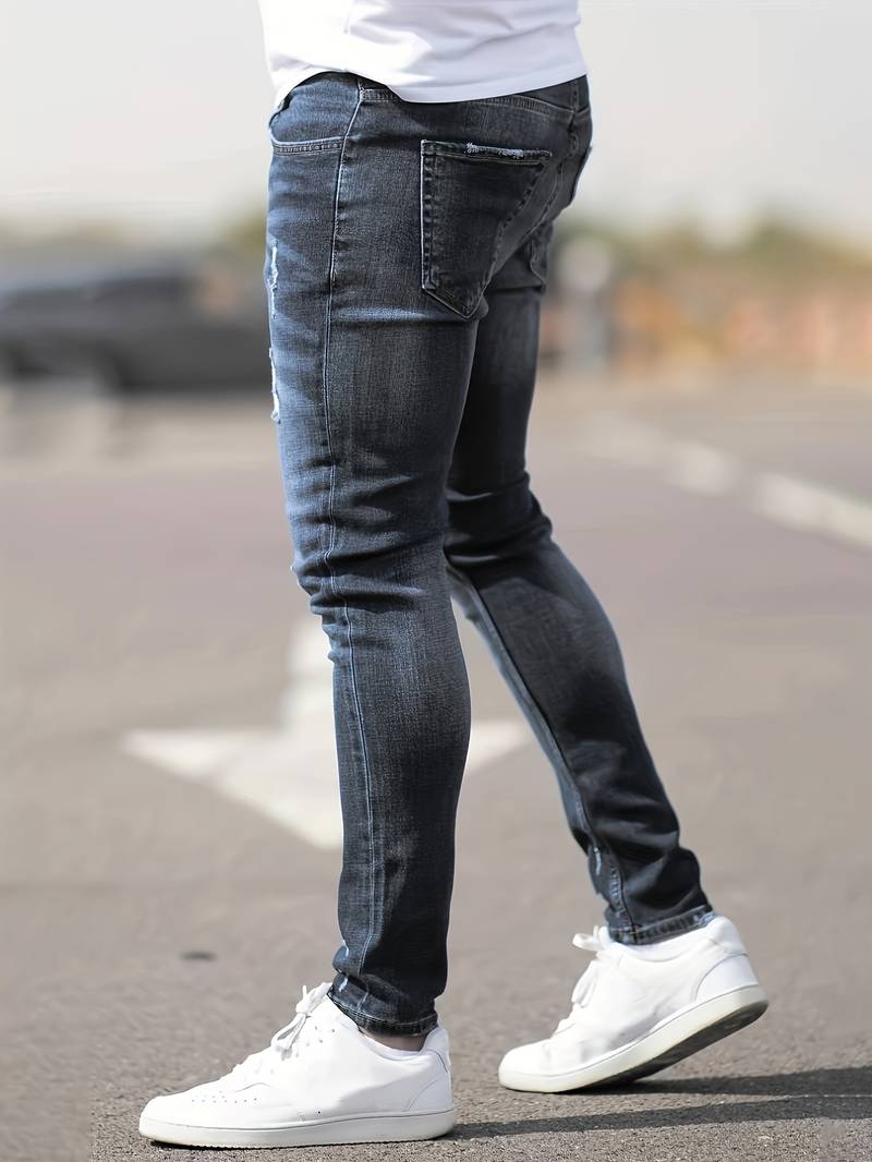 Herrenjeans Skinny-Jeans Fit mit Destroyed-Optik