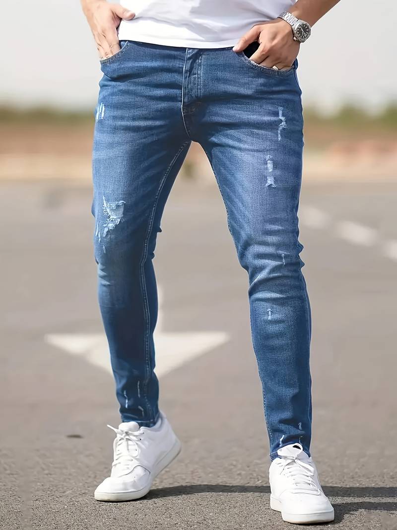 Herrenjeans Skinny-Jeans Fit mit Destroyed-Optik