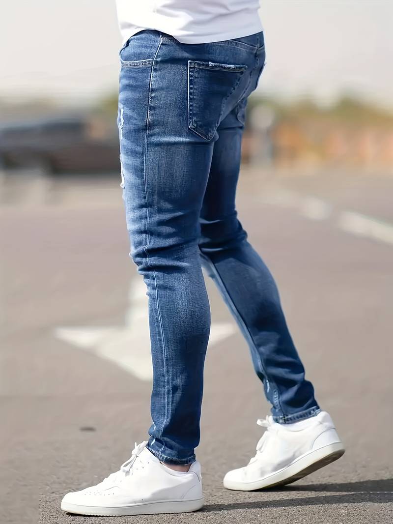 Herrenjeans Skinny-Jeans Fit mit Destroyed-Optik