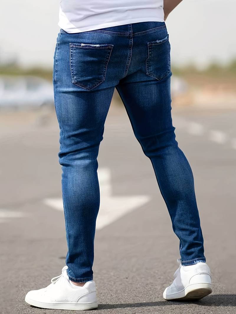 Herrenjeans Skinny-Jeans Fit mit Destroyed-Optik