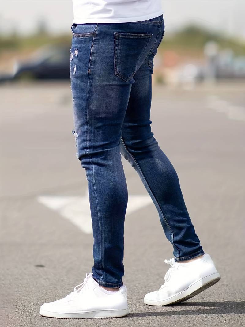 Herrenjeans Skinny-Jeans Fit mit Destroyed-Optik
