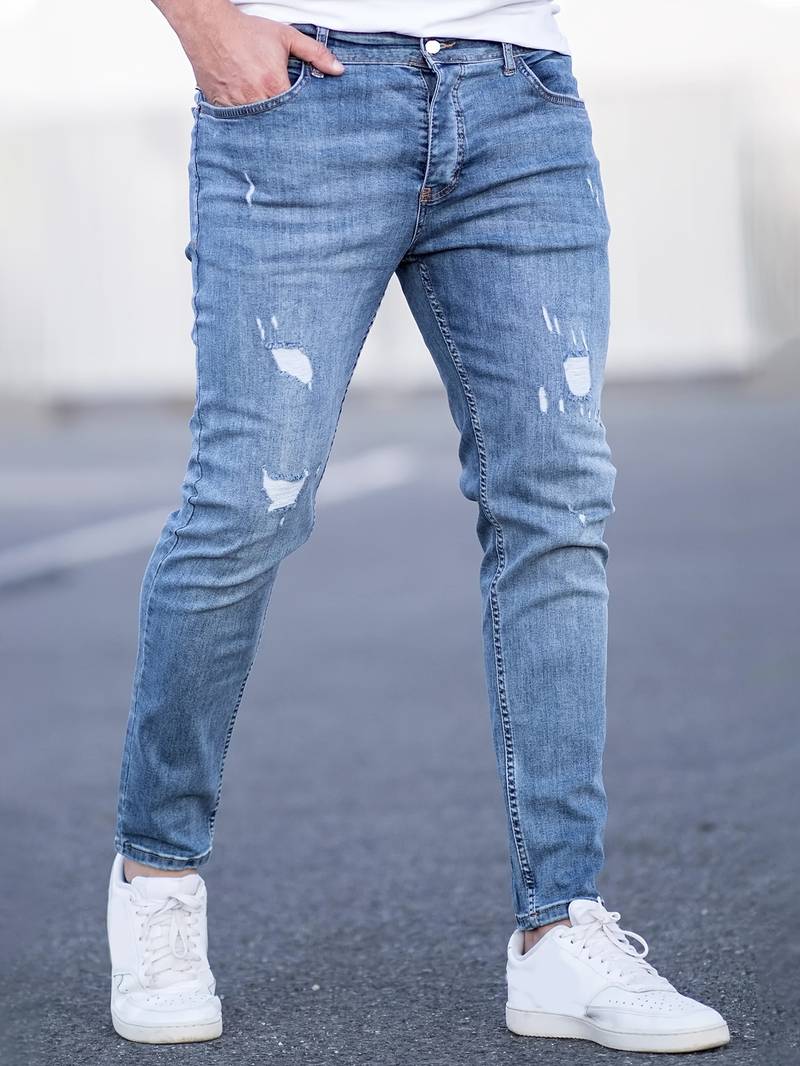 Herrenjeans Skinny-Jeans Fit mit Destroyed-Optik